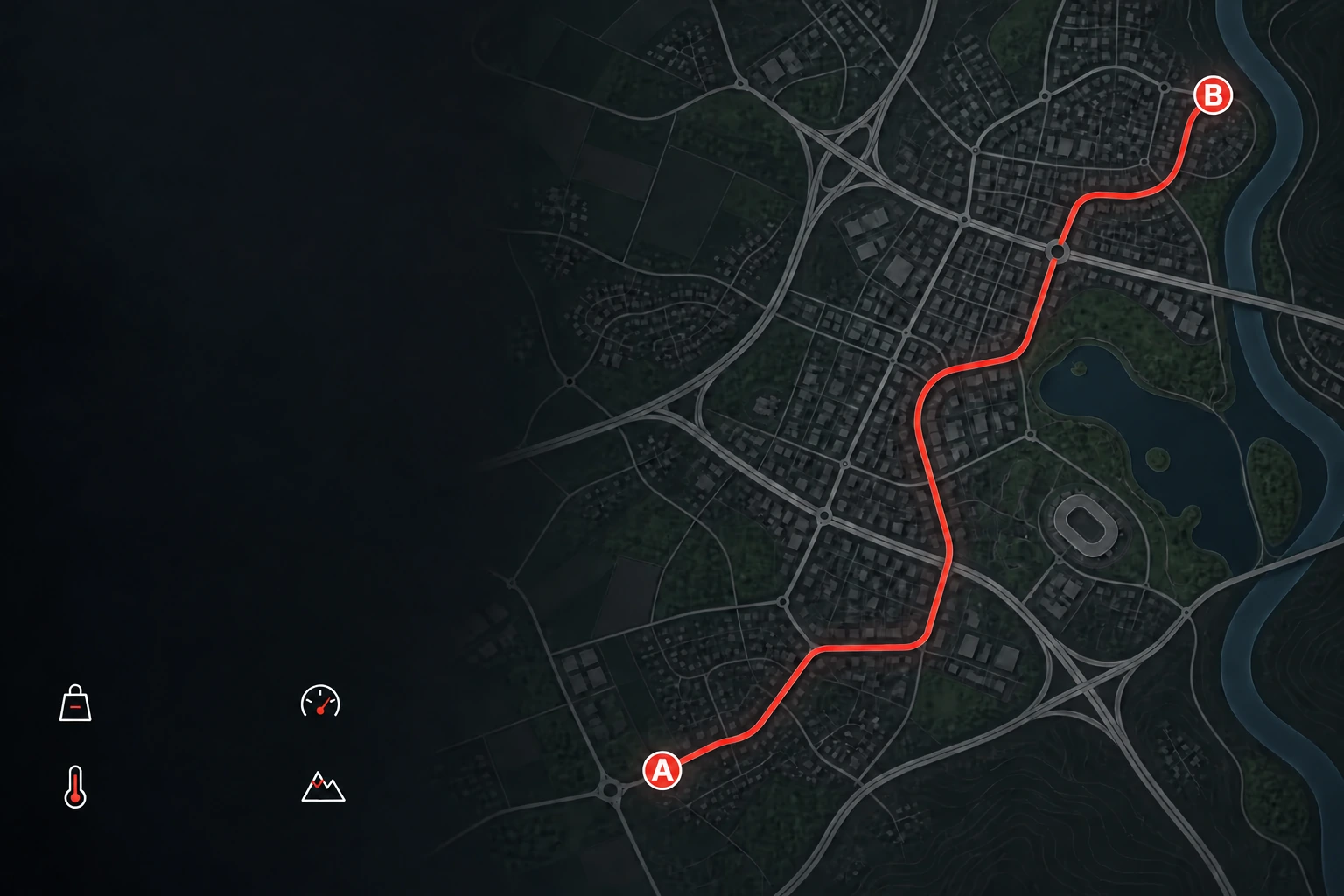 Mapa trasy z punktu A do punktu B